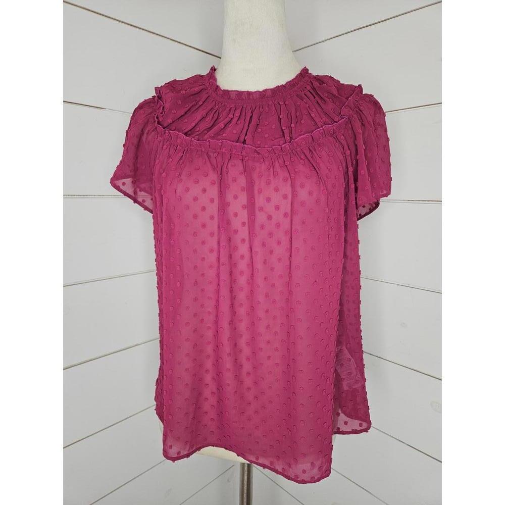 J Crew XS fuscia pink partially sheer with textured dots blouse